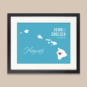 Personalisiertes Hawaii Hochzeitsgeschenk, Hawaii Karte Druck, Hochzeitsgeschenk für Paar Brautpaare, Hawaii hochzeit, JEDER Bundesstaat oder Stadt, UNGERAHMT