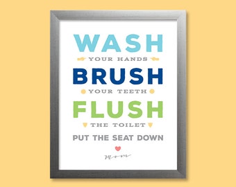 Wash Brush Flush Kids Badkamer Wall Art Kids Regels Badkamer Decor Badkamer Regels Badkamer Print