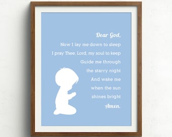Boy Prayer Wall Art, Now I Lay Me down to Sleep Bedtime Prayer, Silhouette, Nursery Prayer Print, Baptism Gift, Confirmation Gift UNFRAMED