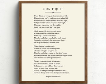 Don't Quit Poem, Edgar A Guest, Inspirational Quote Print, Graduation Gift, Motivational Quote, Grad Gift, Office Decor, Dorm Decor