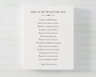 This Is My Wish For You CANVAS, Ralph Waldo Emerson, Literary Book Page Art, Inspirational Quote, Wall Art, Home Decor, Graduation Gift