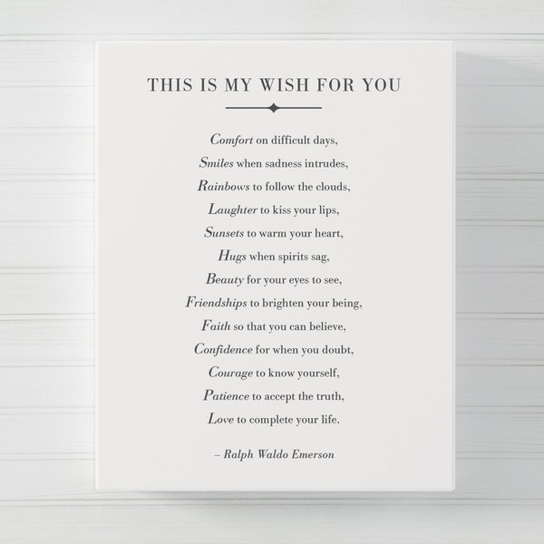 This Is My Wish For You CANVAS, Ralph Waldo Emerson, Literary Book Page Art, Inspirational Quote, Wall Art, Home Decor, Graduation Gift