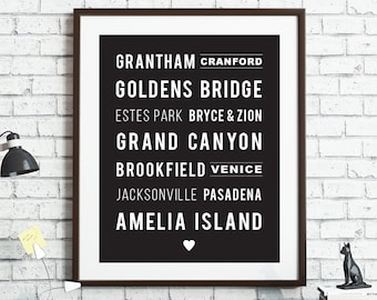 Custom Subway, Travel Art Print, Street Names, Favorite Cities Places, Subway Art Sign, Travel Gift