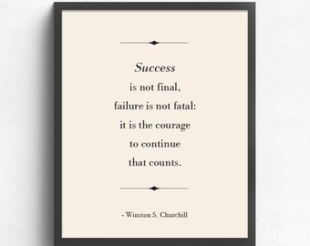 Winston Churchill Quote, Success is Not Final, Inspirational Quote Print, Motivational Quote Wall Art, Book Page Art Print, Graduation Gift