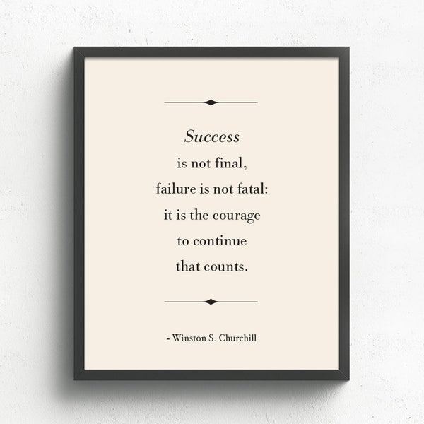 Winston Churchill Quote, Success is Not Final, Inspirational Quote Print, Motivational Quote Wall Art, Book Page Art Print, Graduation Gift