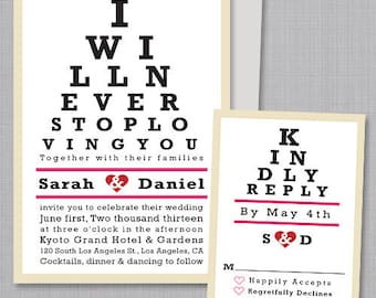 Unique Wedding Invitation, Eye Chart Wedding Invitation Set, Printed Invitation or Printable Invitation