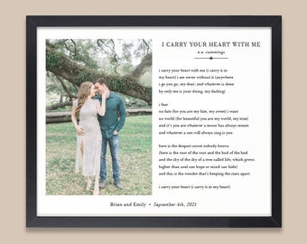 I Carry Your Heart With Me, Personalized Photo Gift for Couple, E.E. Cummings, Marriage Gift, Paper Anniversary Gift, Literary Wall Art