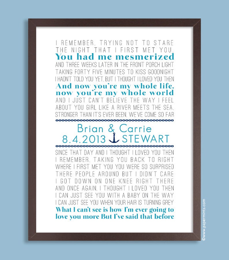 Nautical Wedding Print Song Lyrics Beach Custom Song Lyric Etsy