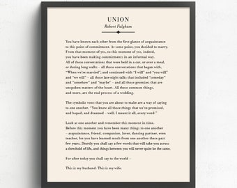 Union Marriage Print, Robert Fulghum, Marriage Quotes, Marriage Gifts, Wedding Poem, Gift for Wife or Husband, Wedding Gift for Couple