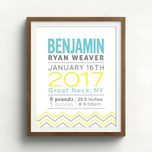 Personalized Baby Gift Chevron New Baby Gift Birth Print Gift for Baby Personalized Name Nursery Decor
