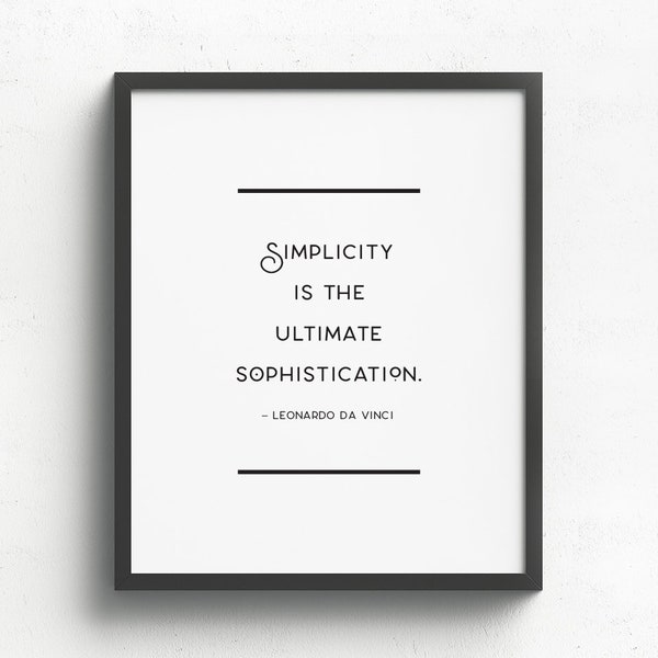 Simplicity Quote, Leonardo da Vinci Print, Minimalist Wall Art, Inspiration Quote, Simplicity is the Ultimate Sophistication, Home Decor