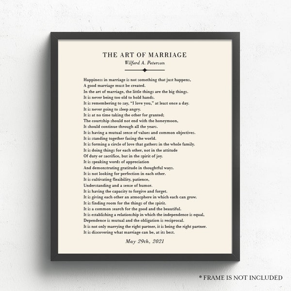 Custom Art of Marriage Poem, Romantic Anniversary Gift for Wife, Marriage Gift, Marriage Quote, 1st Anniversary, Wedding Gift for Couple