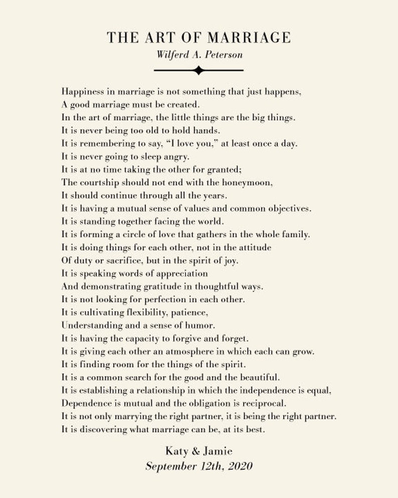 The Art of Marriage Poem Wilferd A. Peterson Marriage Etsy