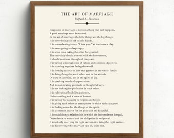 May include: A printable art print with a white background and black text. The text is a quote about the art of marriage by Wilferd A. Peterson. The quote is about the importance of small gestures, communication, and mutual respect in a marriage.