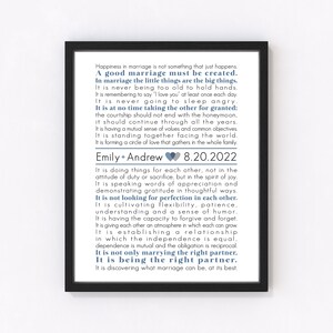 The Art of Marriage Poem, Personalized Wedding Gift, Valentines Day Gift, Marriage Gift, Marriage Quotes, Marriage Blessing, Love Poem