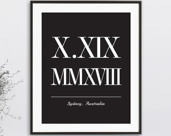 Personalized Anniversary Gift, Roman Numerals, Wedding Date, Roman Numeral Date Print, Black and White