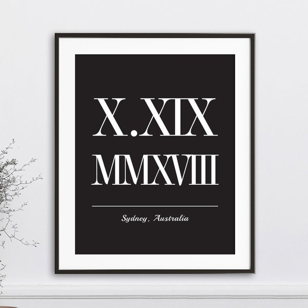 Personalized Anniversary Gift, Roman Numerals, Wedding Date, Roman Numeral Date Print, Black and White