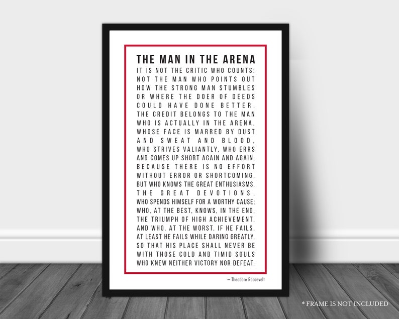 The Man in the Arena Motivational Print Inspirational Quote | Etsy
