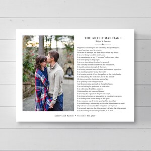 The Art of Marriage, Wedding Gift for Couple Personalized, Anniversary Gift for Wife or Husband, Marriage Poem, First Anniversary Gift image 2