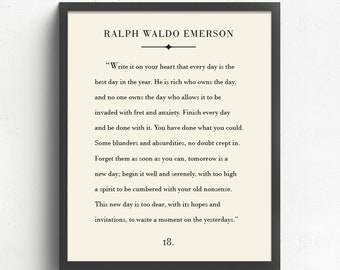 Ralph Waldo Emerson Quote, Write It On Your Heart, New Day, Inspirational Quote, Literary Poster, Quote Print, Book Page Art Print, Birthday