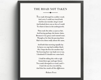 The Road Not Taken Poem, Robert Frost Poem, Motivational Quote, Poetry Art Print, Literature Print, Literary Gifts, Graduation Gift, Dorm