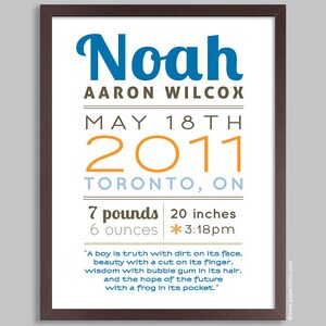 Birth Announcement Wall Art Print, Baby Boy Gift, Birth Stats, Baby Boy Nursery, Baby Decor, navy image 3