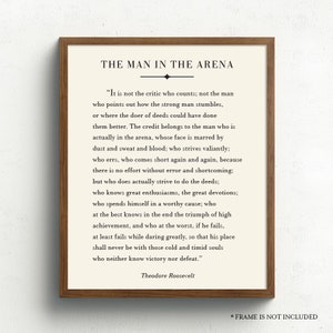 The Man in the Arena, Theodore Roosevelt Quote, Inspirational Quote Print, Graduation Gift, Office Decor, Home Decor, Office Wall Sign