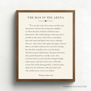 The Man in the Arena, citaat van Theodore Roosevelt, inspirerende citaatafdruk, afstudeercadeau, kantoordecor, woondecoratie, muurbord kantoor
