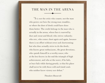 The Man in the Arena, Theodore Roosevelt Quote Wall Art, inspirerende print, motiverende quote, afstudeercadeau voor hem, kantoorinrichting