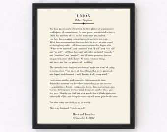 Personalized Union Marriage Poem Print, Robert Fulghum, Marriage Quote, Marriage Gifts, Valentines Gift for Wife or Husband, Gift for Couple