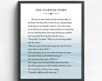 Starfish Story, Make a difference, Inspirational Quote, Motivational Quote, Inspirational Quote Print, Teacher Appreciation Gift for Teacher