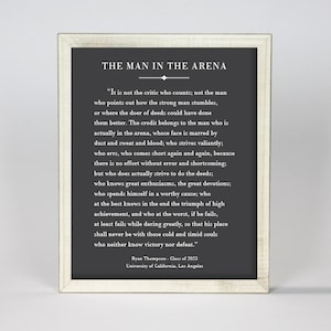 PERSONALIZED The Man in the Arena, Graduation Gift, Theodore Roosevelt Quote, Gift for Men, Motivational Sign, Graduation Gifts for him