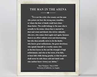 PERSONALIZED The Man in the Arena, Graduation Gift, Theodore Roosevelt Quote, Gift for Men, Motivational Sign, Graduation Gifts for him