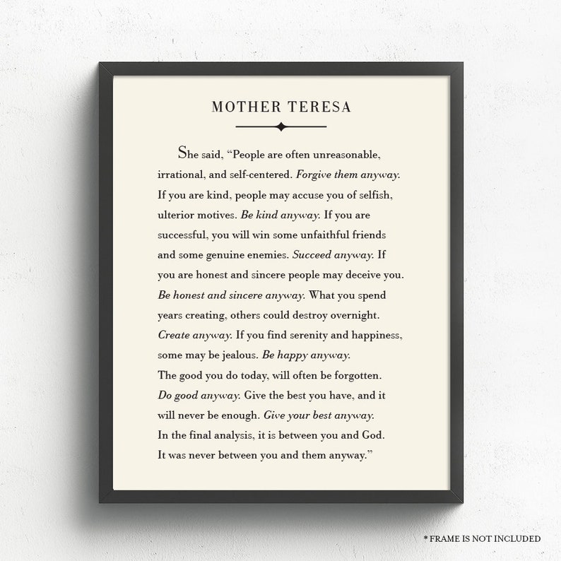 Mother Teresa Quote Do It Anyway Mother Teresa Canvas Etsy