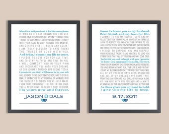 Wedding Vows, Set of two prints, Wedding Vow Art, Wedding Vow Keepsake, 1st Anniversary Gift, Wedding Gift, Anniversary Gift