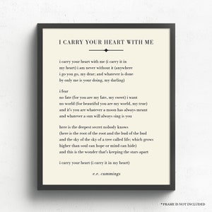 「I Carry Your Heart With Me」ウォールアート、E.E. カミングスの詩、文学アート、結婚祝い、寝室の装飾、妻や夫へのバレンタインギフト