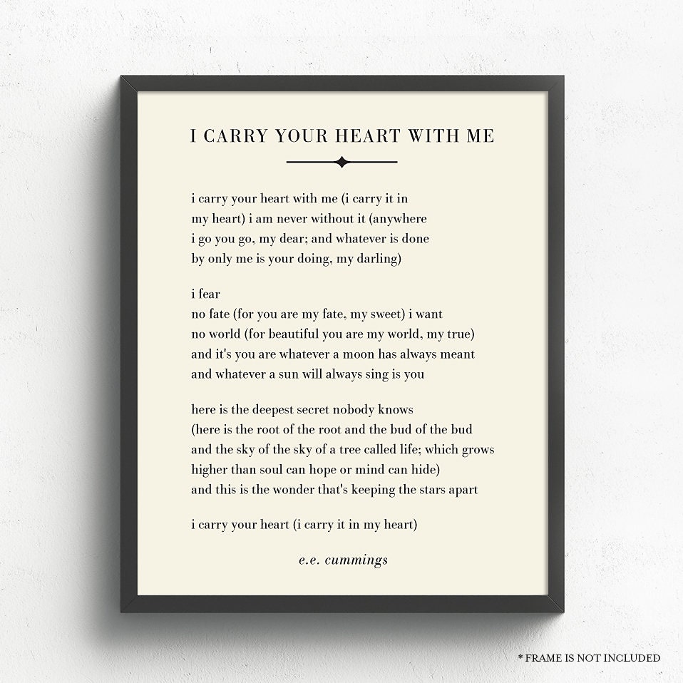 I Carry Your Heart With Me Wall Art, E.E. Cummings Poem, Literary Art…