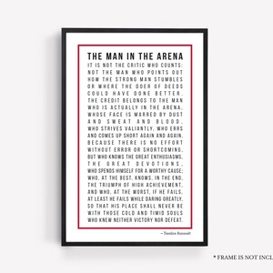 The Man in the Arena, Motivational Print, Inspirational Quote, Theodore ...