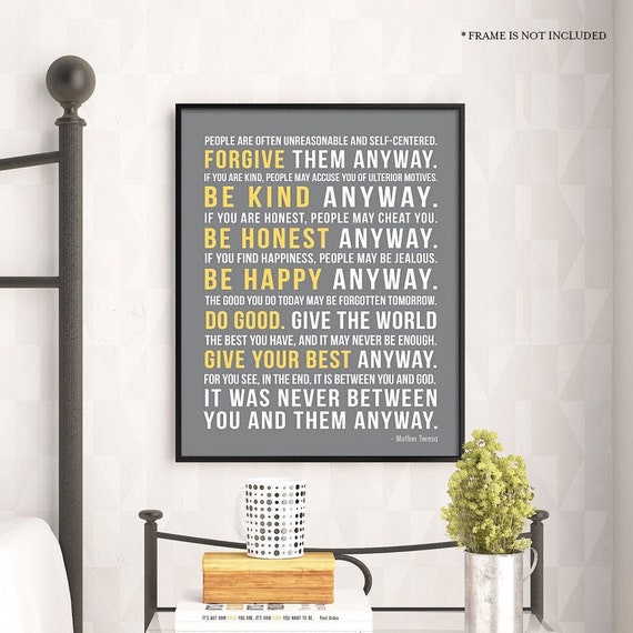 Mother Teresa Quote Print Do It Anyway Inspirational Quote Etsy