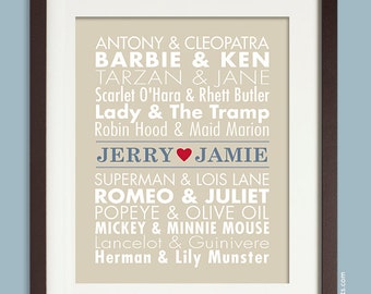 Famous Couples Print Wedding Gift for Wife Gift for Husband Personalized Gift for Wedding Anniversary Bridal Shower