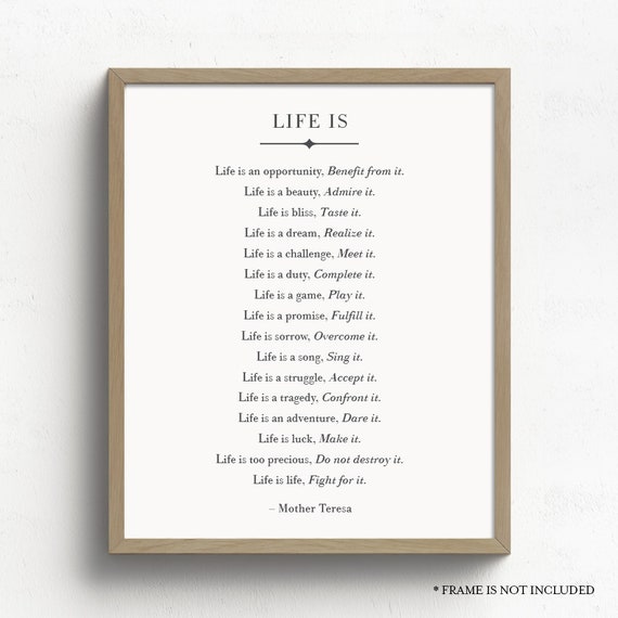 Life Is Quote Mother Teresa Quote Inspirational Quote | Etsy