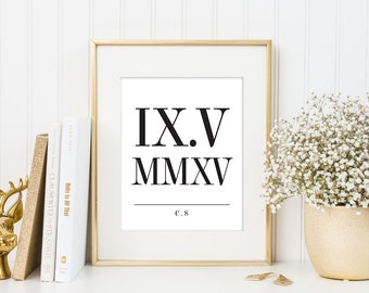 Wedding Date Print, Roman Numeral Date Print, Typography, Personalized Anniversary Gift