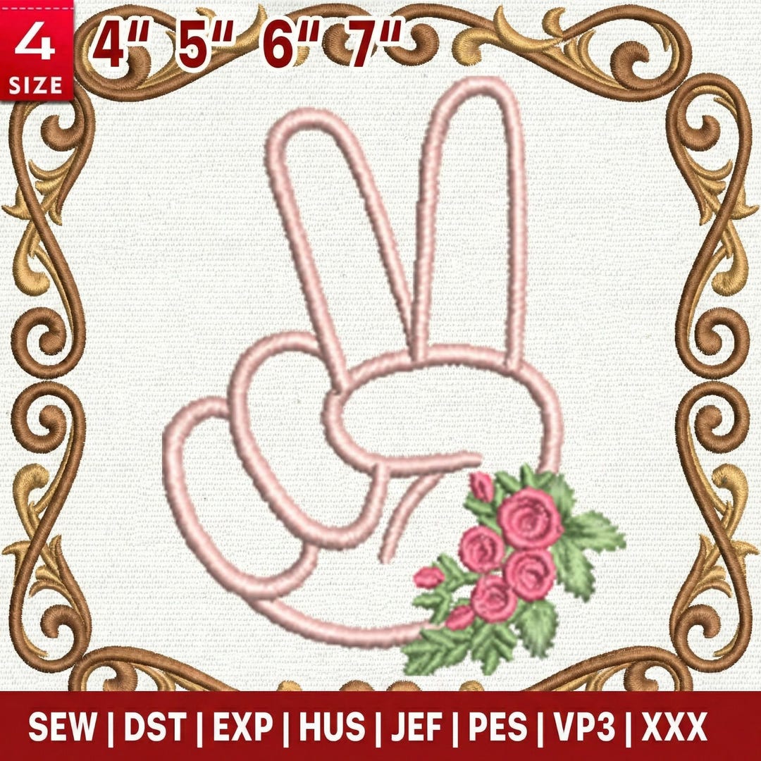 Peace Sign Embroidery Design, Floral Hand Machine Embroidery File ...