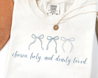 Chosen Holy Dearly Loved PNG | Minimal Christian Bow Typography | Coquette Faith Digital Download