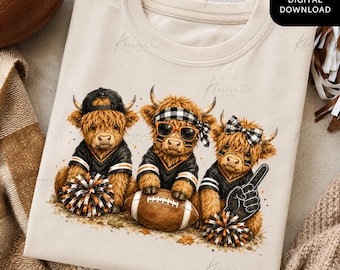 Game Day Highland Cow PNG, Football Cow Sublimation Design, Cute Football PNG, Sports Mom Fall Design, Highland Cow Digital Download