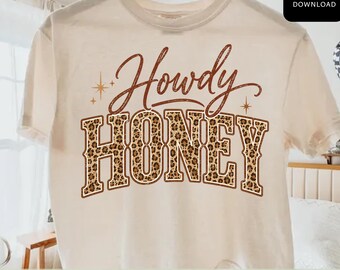 Howdy Honey PNG, Leopard Print Western Sublimation Design, Retro Cowgirl Digital Download, Southern Country Graphic, Nashville Shirt File