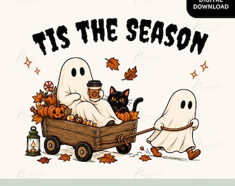Tis the Season Barely PNG, Funny Fall Ghost Wagon, Cute Halloween Shirt Design, Autumn Coffee Sublimation Cricut Download