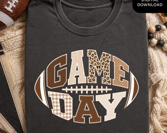 Game Day Football PNG, Leopard Print Sports Sublimation Design, Collegiate Typography Tee Graphic, Tailgate Season Digital Download