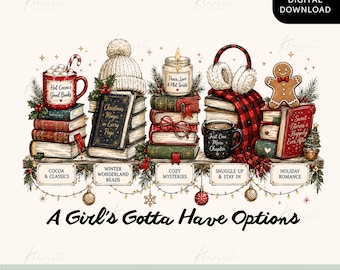Cozy Winter Book Stack PNG, Christmas Reading Lover , Bookworm Sublimation Design Digital Download