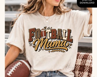 Faux Patch Football Mama PNG, 3D Glitter Chenille Sublimation Design, Leopard Print Sports Mom Digital Download, Faux Embroidery Graphic